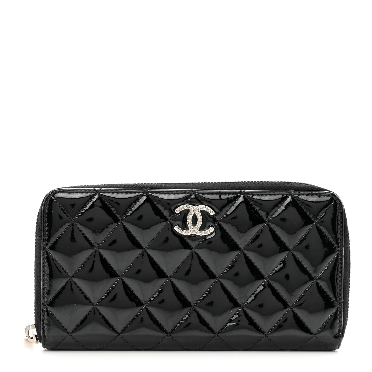 Chanel Patent Quilted Brilliant Zip Around Wallet Black 1 of 8