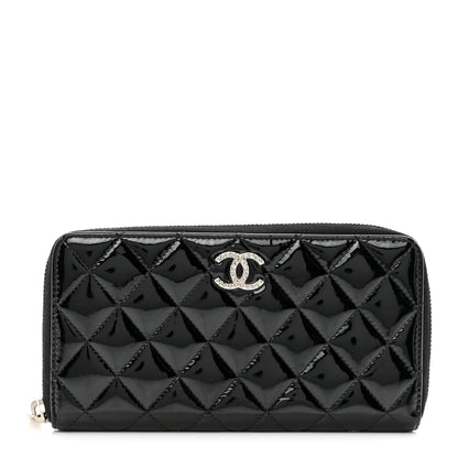 Chanel Patent Quilted Brilliant Zip Around Wallet Black 1 of 8