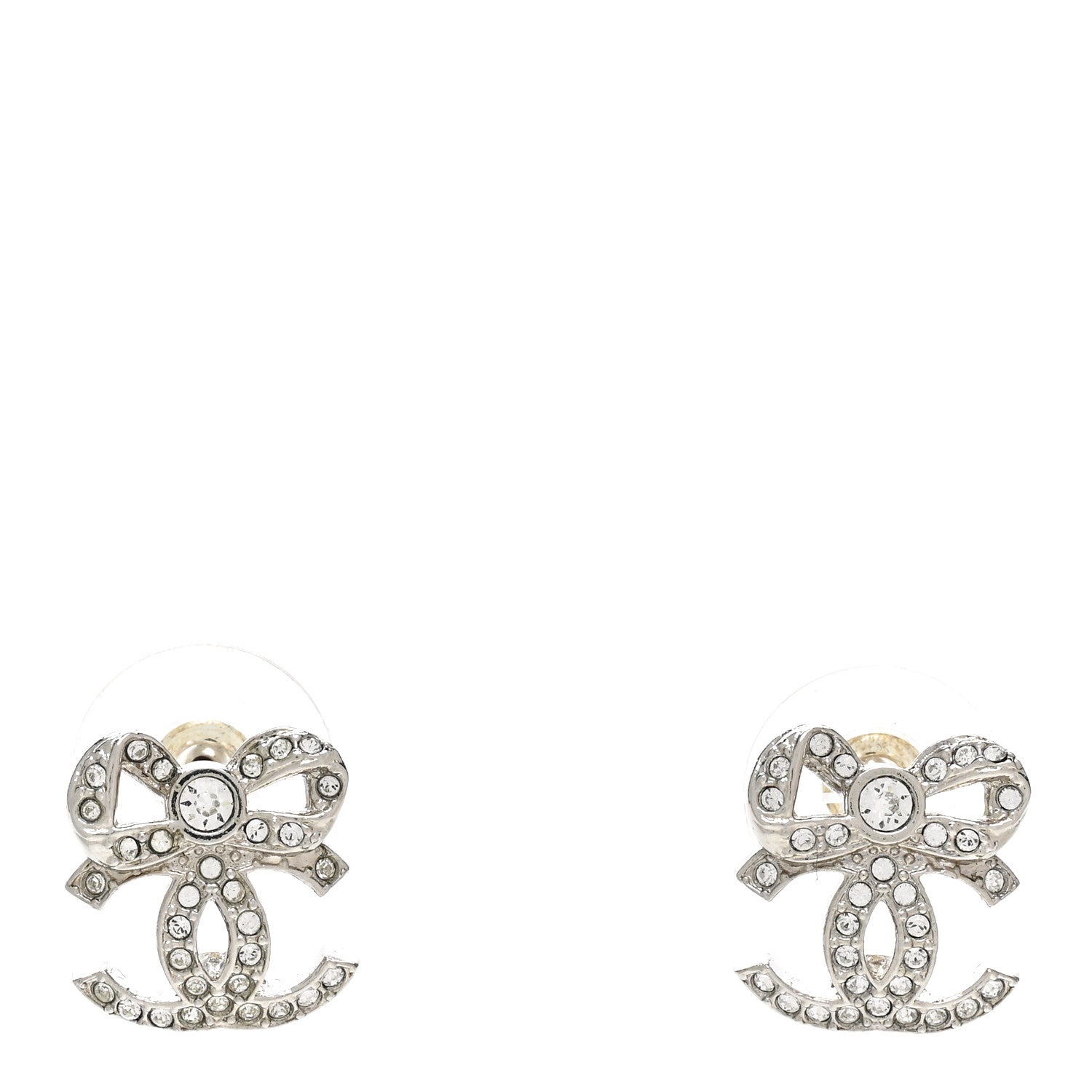 Chanel Crystal CC Bow Dangle Earrings Silver 1 of 5
