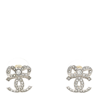Chanel Crystal CC Bow Dangle Earrings Silver 1 of 5