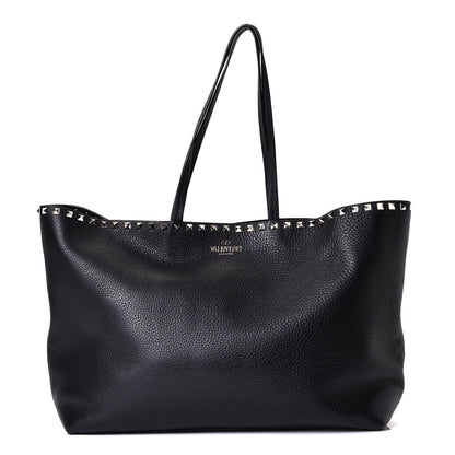 Valentino Garavani Grained Calfskin Rockstud Shoulder Tote Black 1 of 5