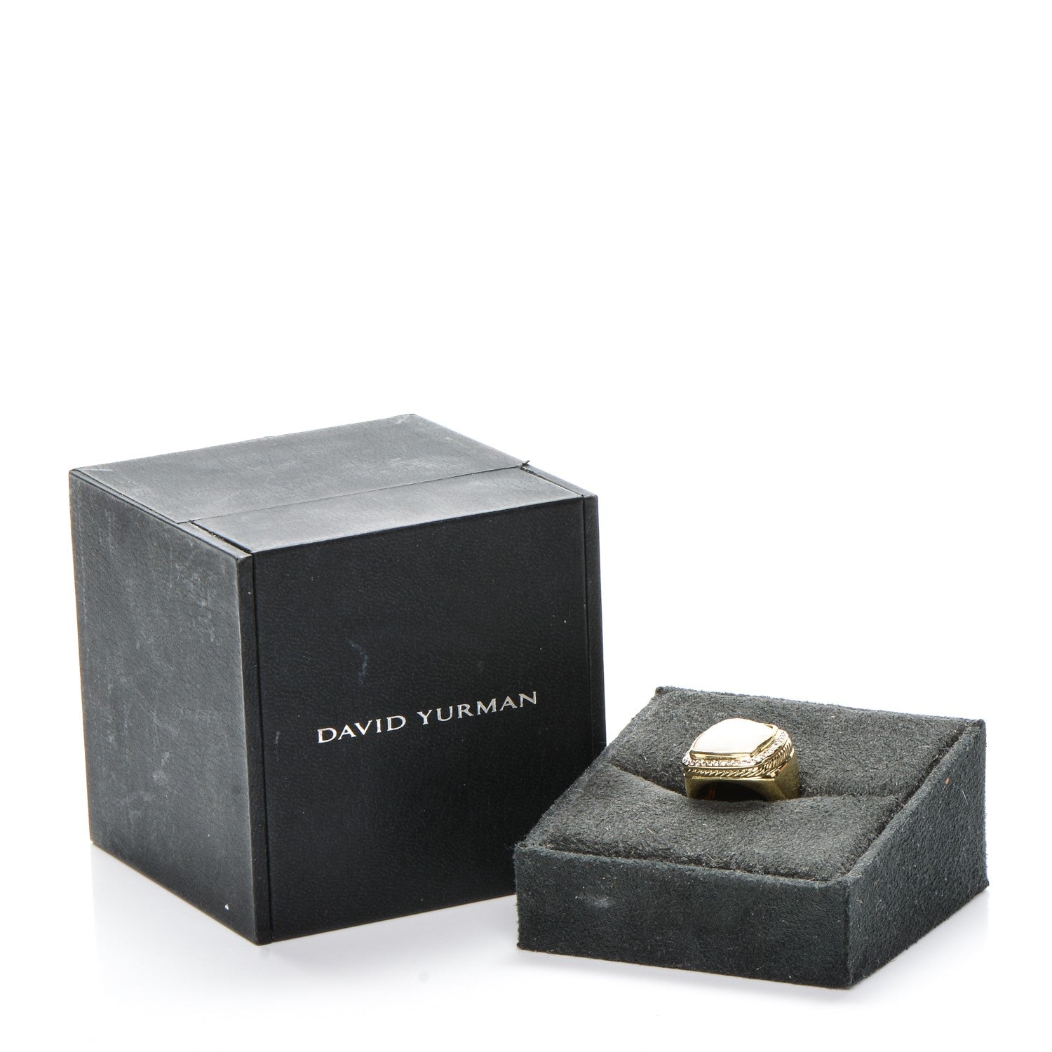 David Yurman 18K Yellow Gold Diamond White Agate 14mm Albion Statement Ring 50 5.25 6 of 6