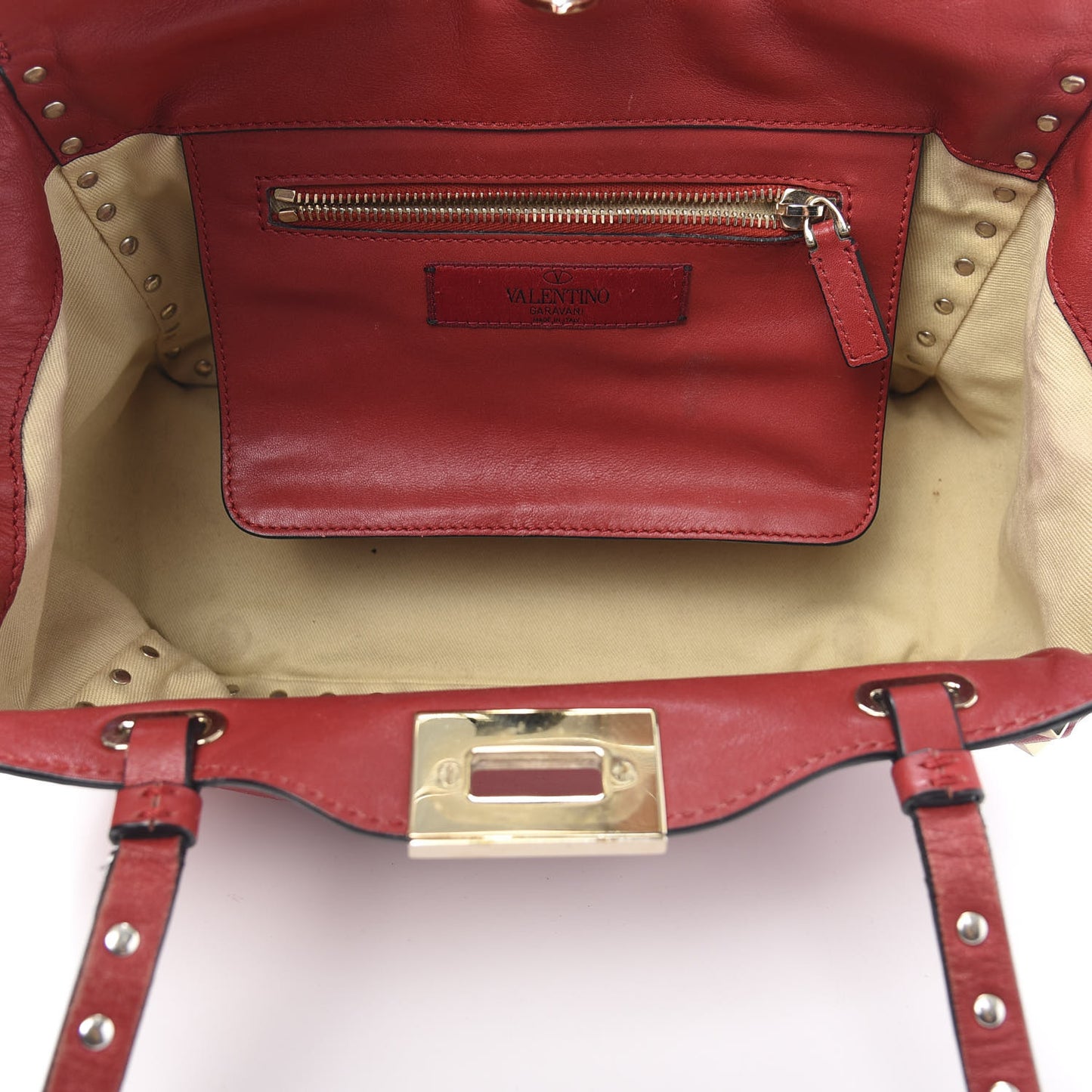 Vitello Small Rockstud Tote Rosso Valentino
