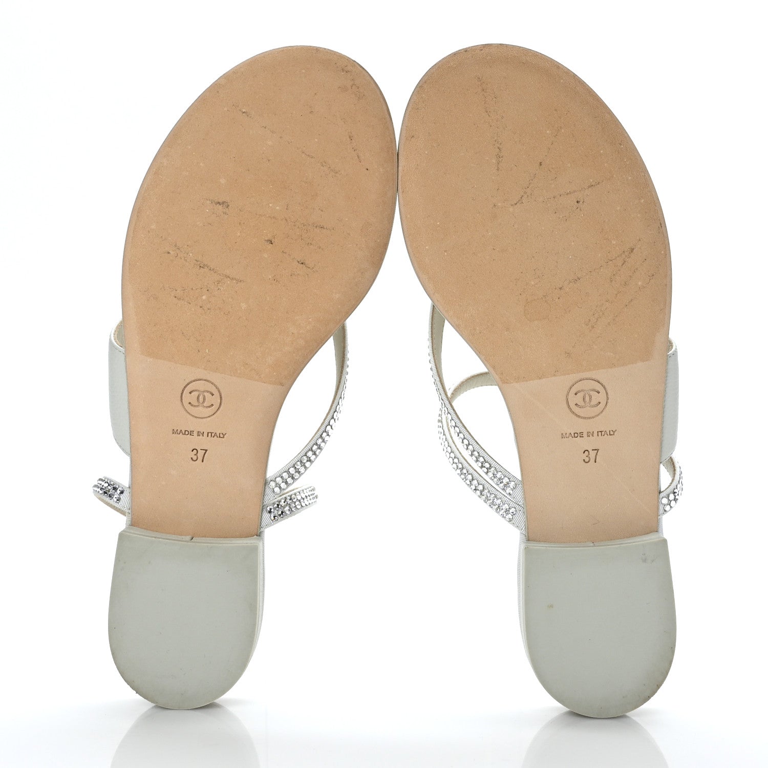Chanel Grained Calfskin Strass CC Thong Sandals 37 Light Gray 5 of 8