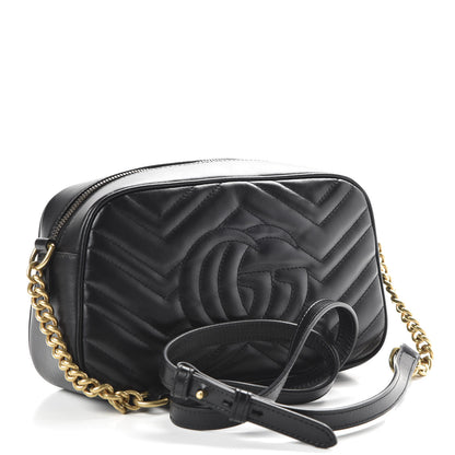 Gucci Calfskin Matelasse Small GG Marmont Chain Shoulder Bag Black 2 of 9