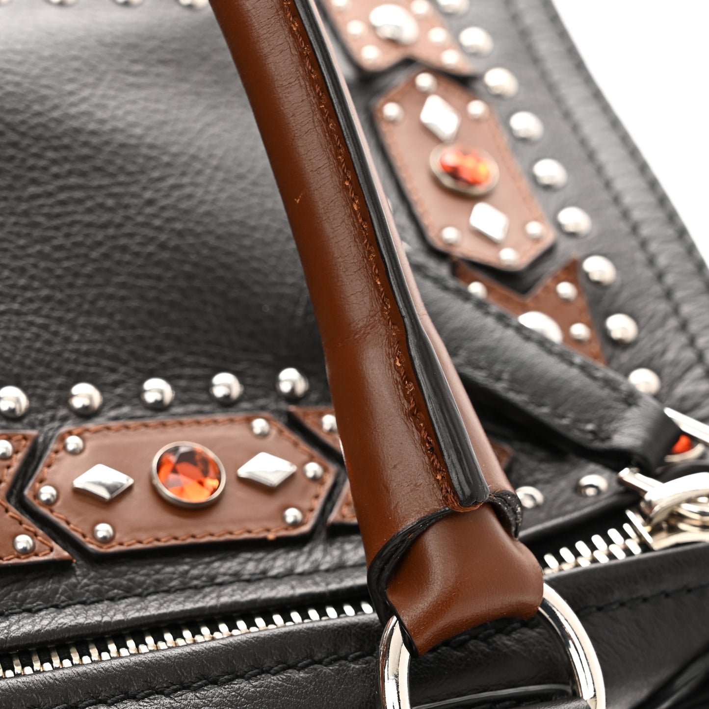 Calfskin Studded Medium Studded Pandora Black Brown