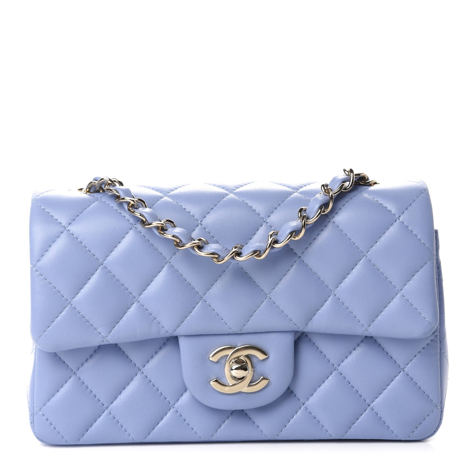 Chanel Lambskin Quilted Mini Rectangular Flap Light Blue 1 of 11