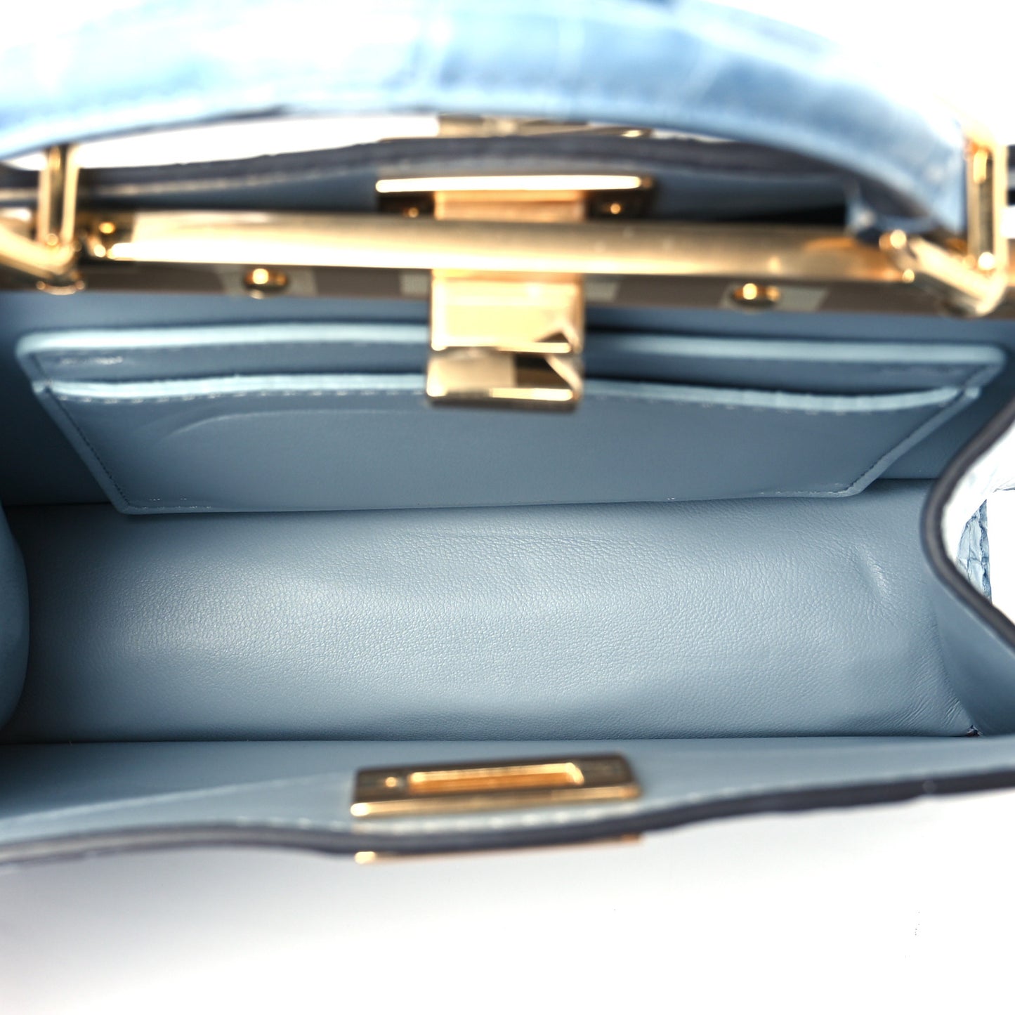 Shiny Alligator Shiny Nappa Petite Peekaboo Iconic Satchel Denim