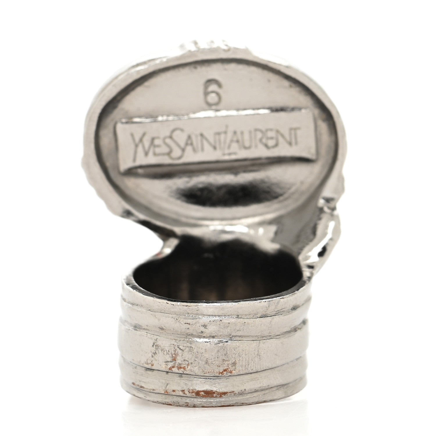 Saint Laurent Glass Cabochon Gunmetal Arty Ovale Ring 6 Black 3 of 4