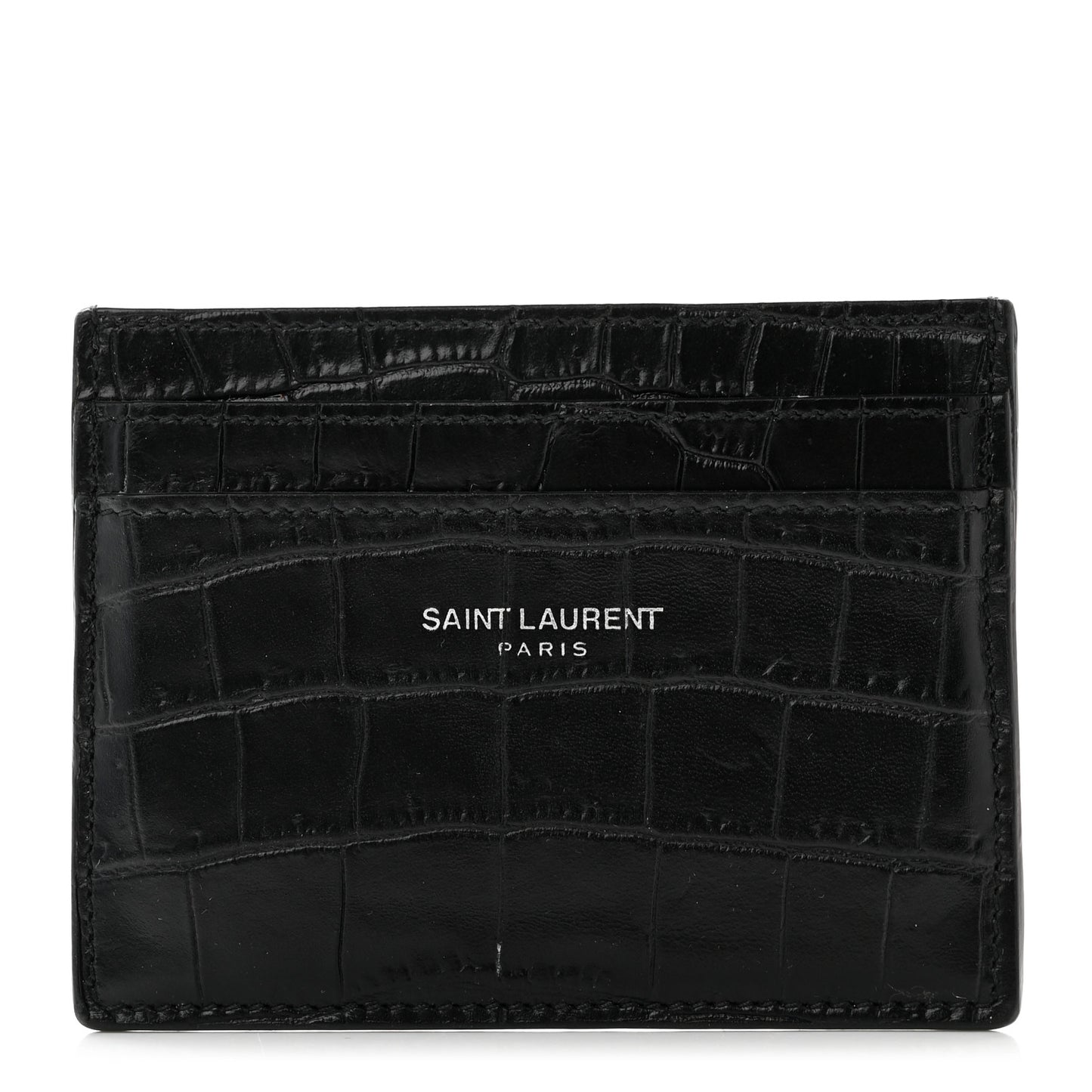 Calfskin Crocodile Embossed Card Case Black