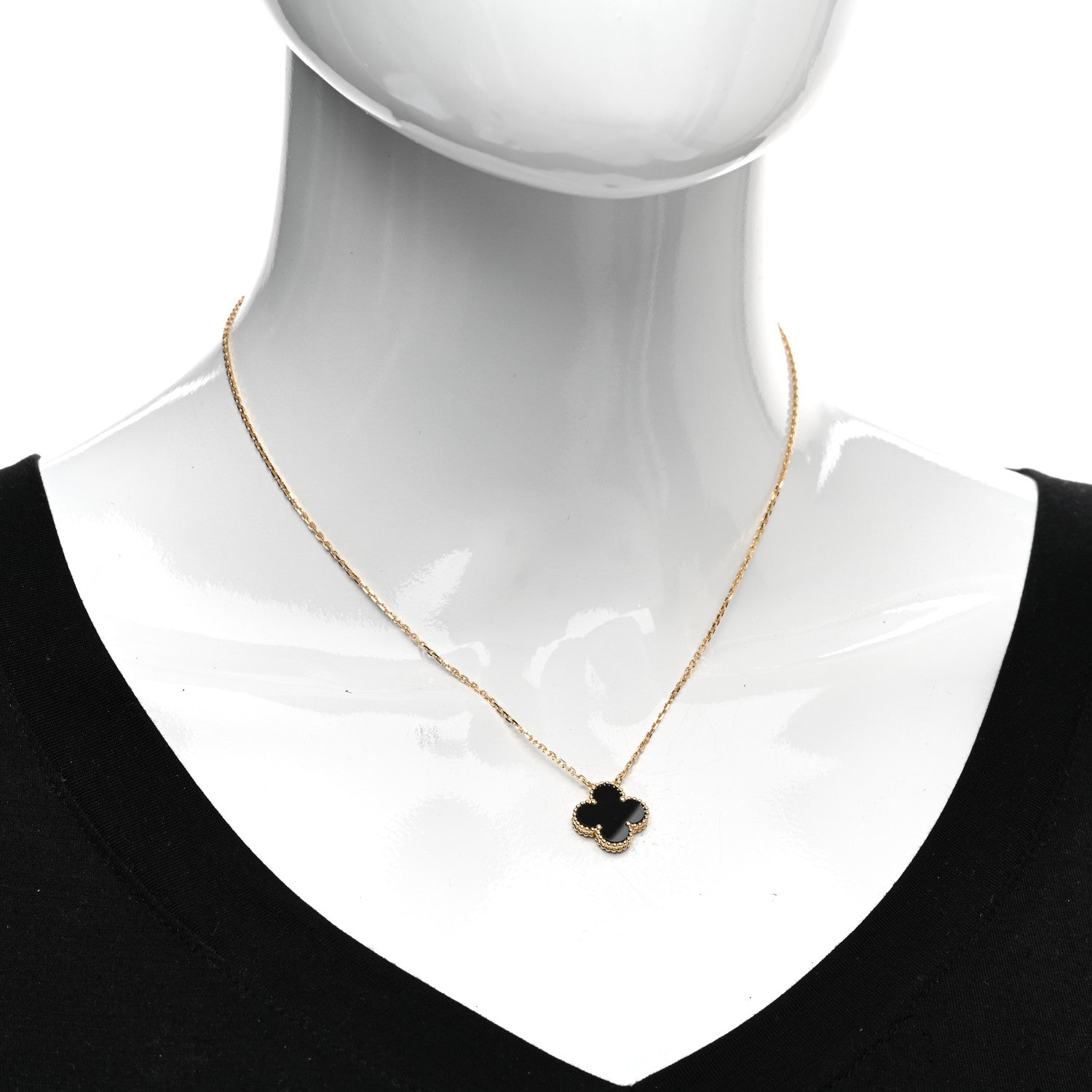 Van Cleef & Arpels 18K Yellow Gold Black Onyx Vintage Alhambra Pendant Necklace 2 of 6