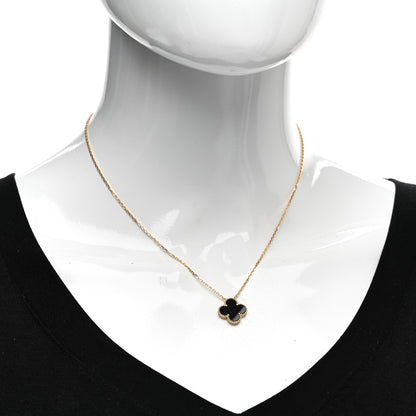 Van Cleef & Arpels 18K Yellow Gold Black Onyx Vintage Alhambra Pendant Necklace 2 of 6