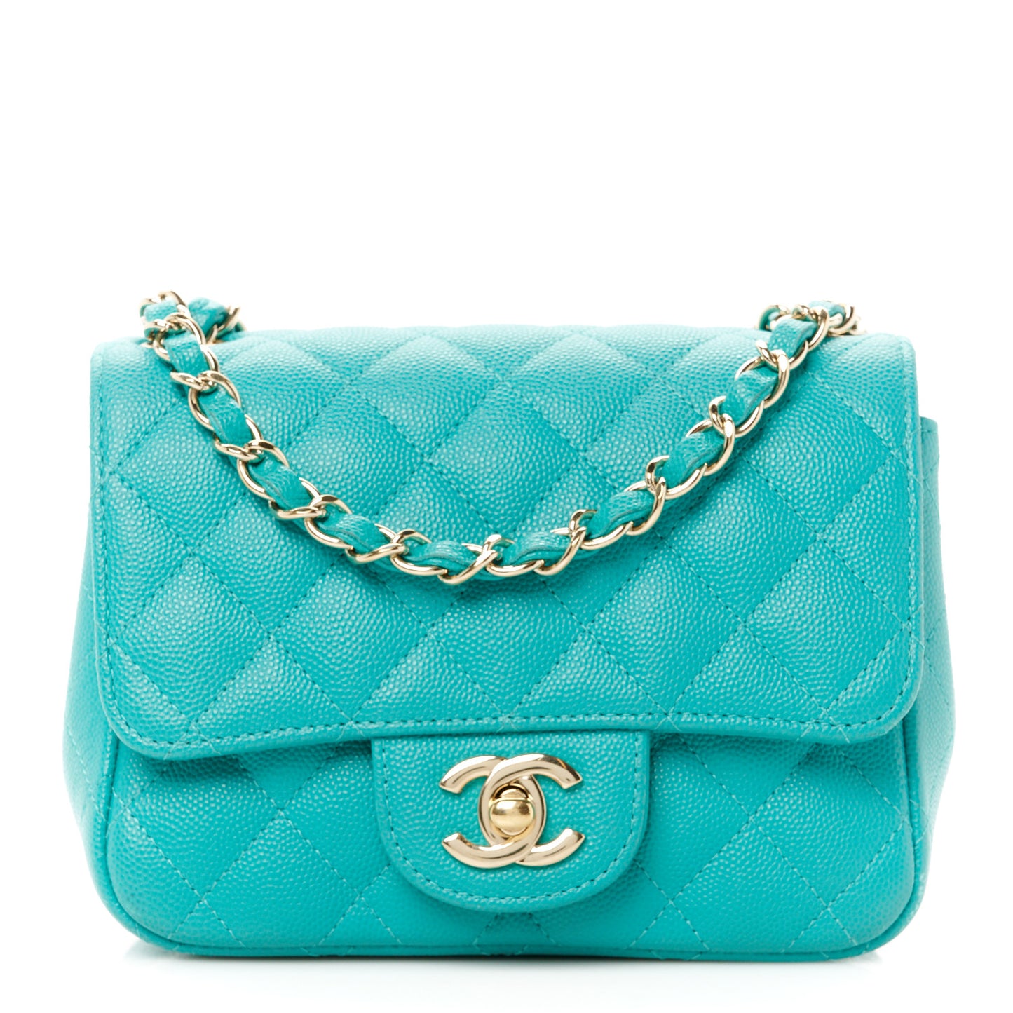Caviar Quilted Mini Square Flap Turquoise