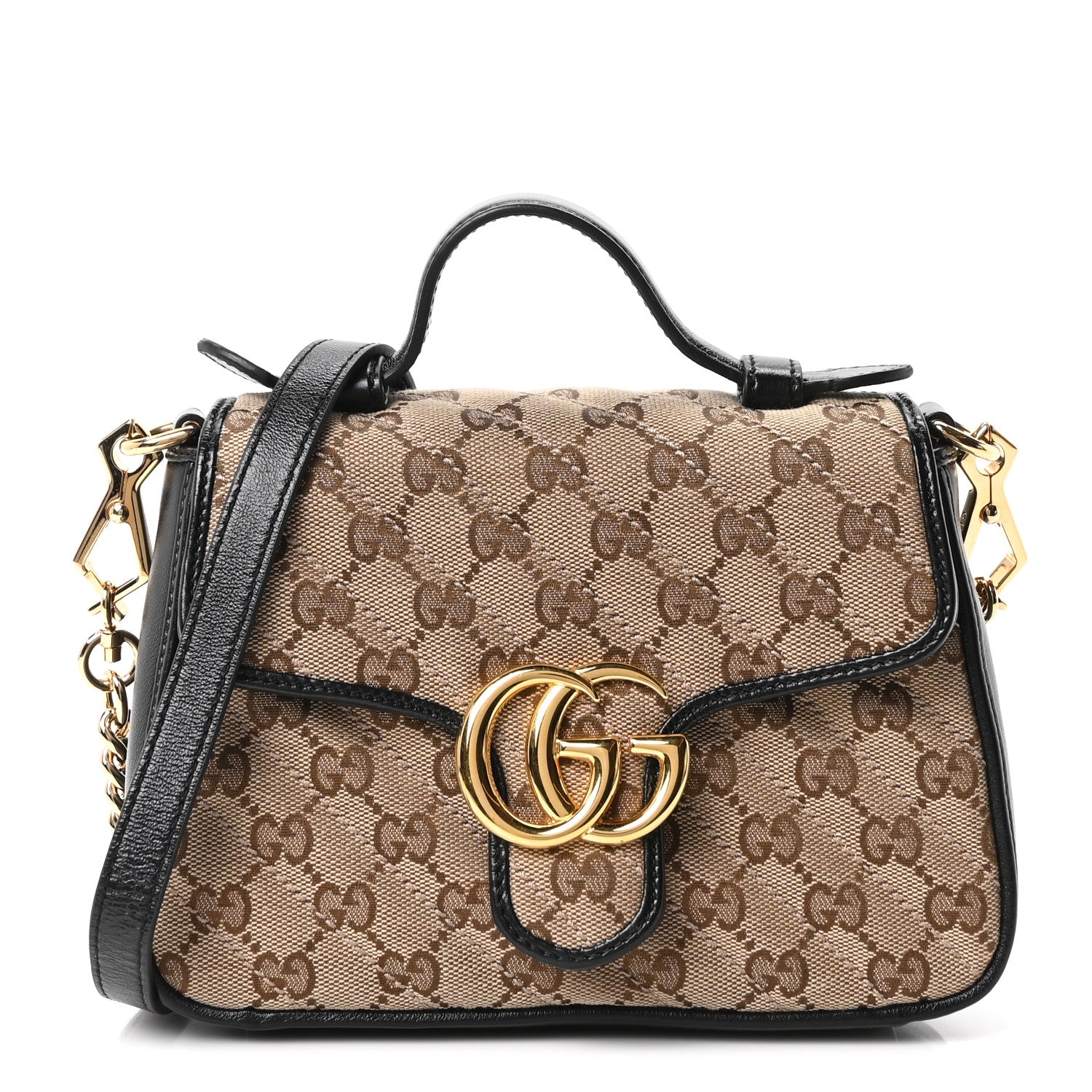 Gucci Monogram Azalea Calfskin Matelasse Diagonal Mini GG Marmont Top Handle Shoulder Bag Beige Ebony Black 1 of 10