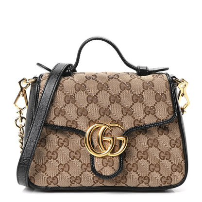 Gucci Monogram Azalea Calfskin Matelasse Diagonal Mini GG Marmont Top Handle Shoulder Bag Beige Ebony Black 1 of 10