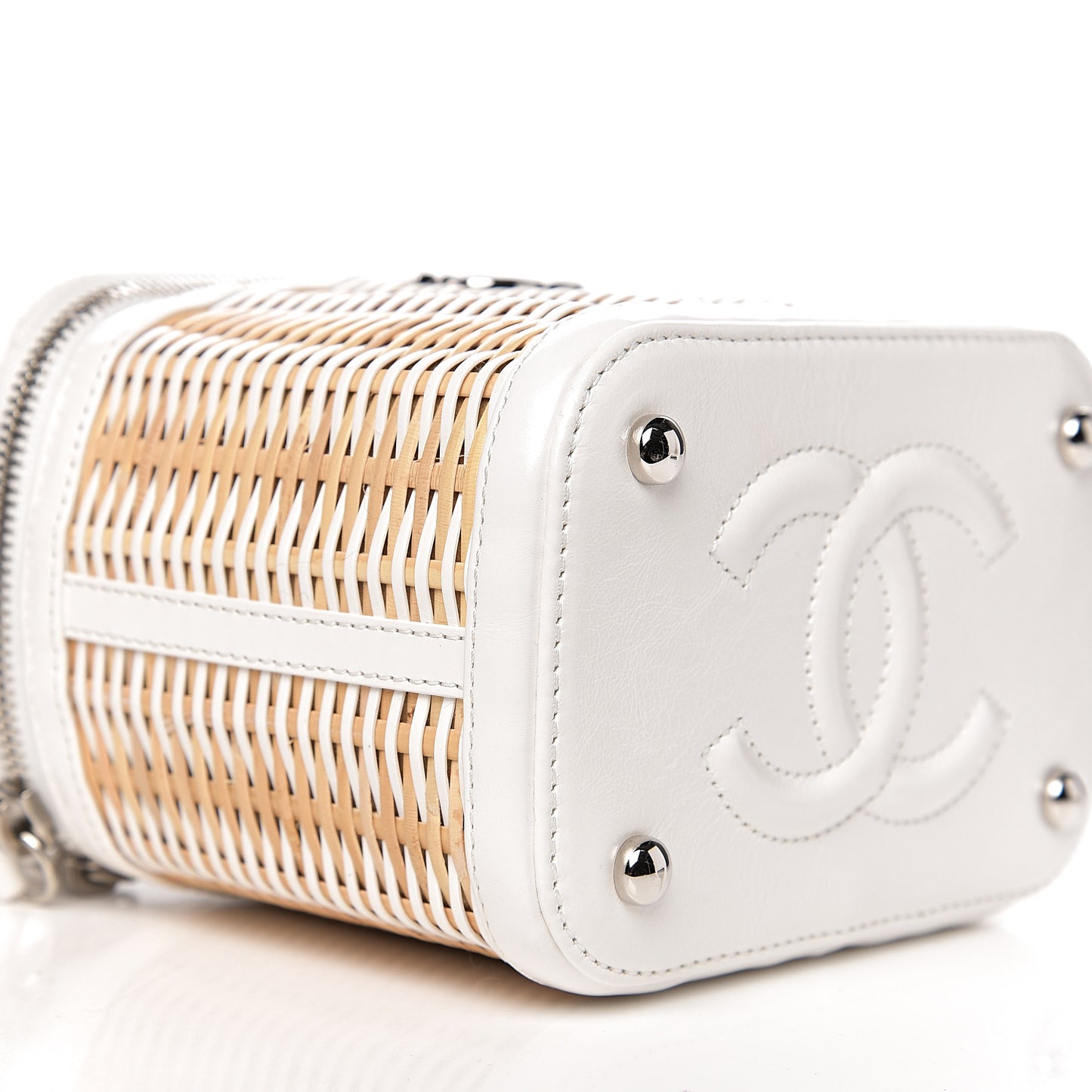 Calfskin Raffia Small Vanity Case Bag White Beige