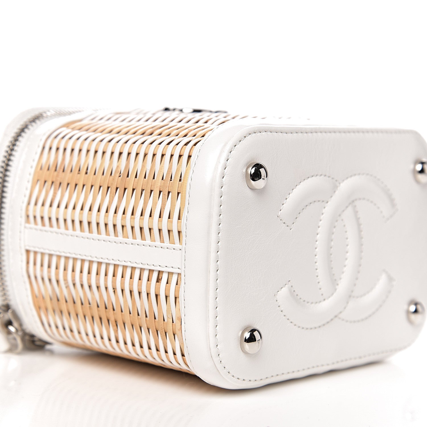 Chanel Calfskin Raffia Small Vanity Case Bag White Beige 7 of 10