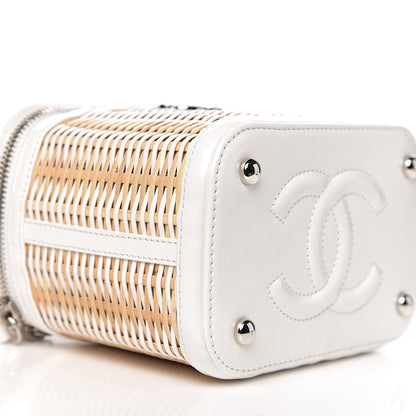 Chanel Calfskin Raffia Small Vanity Case Bag White Beige 7 of 10