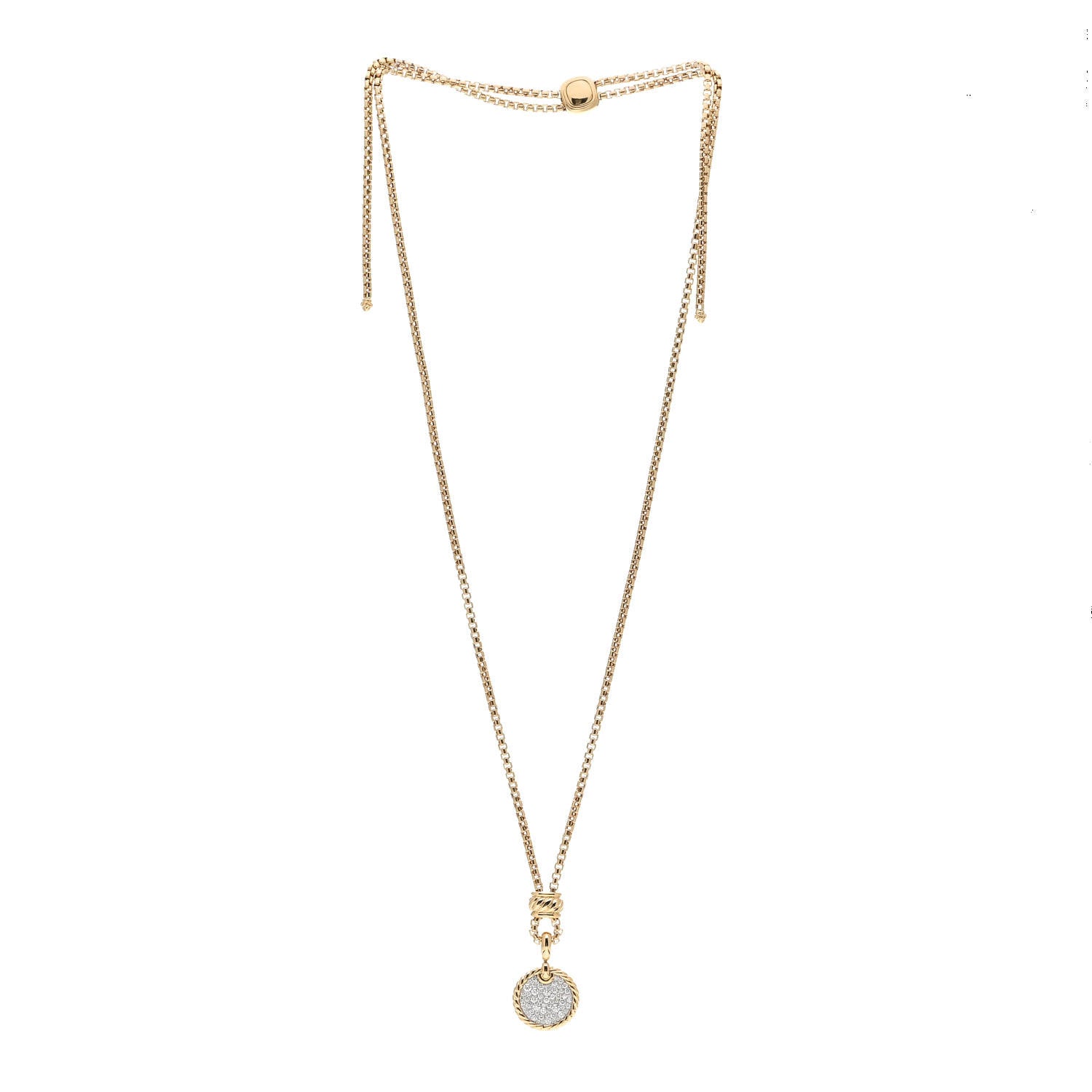 David Yurman 18K Yellow Gold Diamond Elements Disc Pave Pendant Necklace 3 of 4