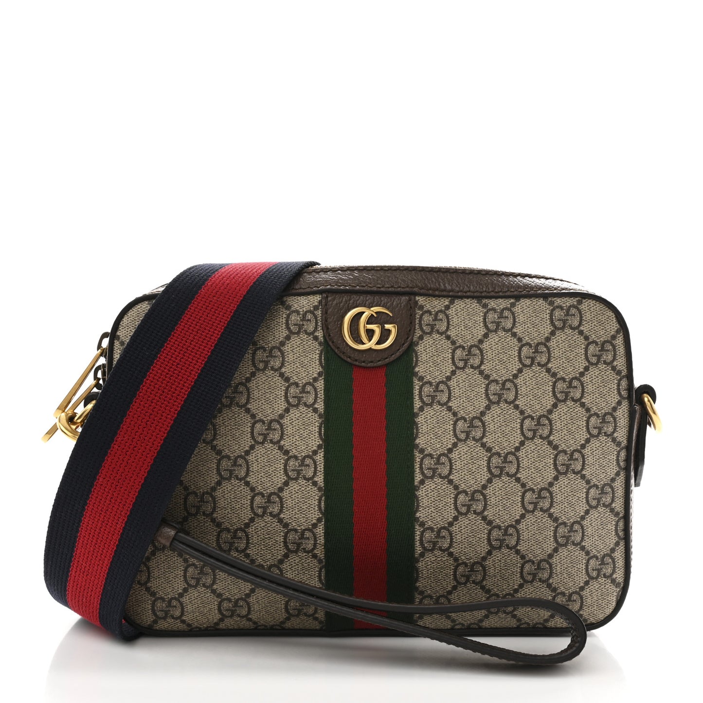 GG Supreme Monogram Textured Dollar Calfskin Web Ophidia Small Crossbody Bag Beige Ebony New Acero