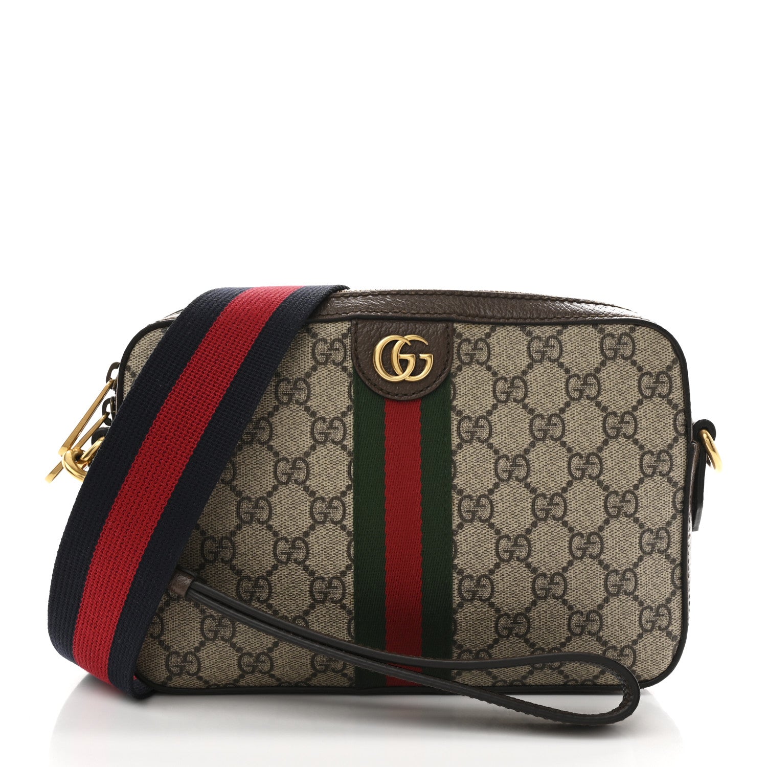 Gucci GG Supreme Monogram Textured Dollar Calfskin Web Ophidia Small Crossbody Bag Beige Ebony New Acero 1 of 10