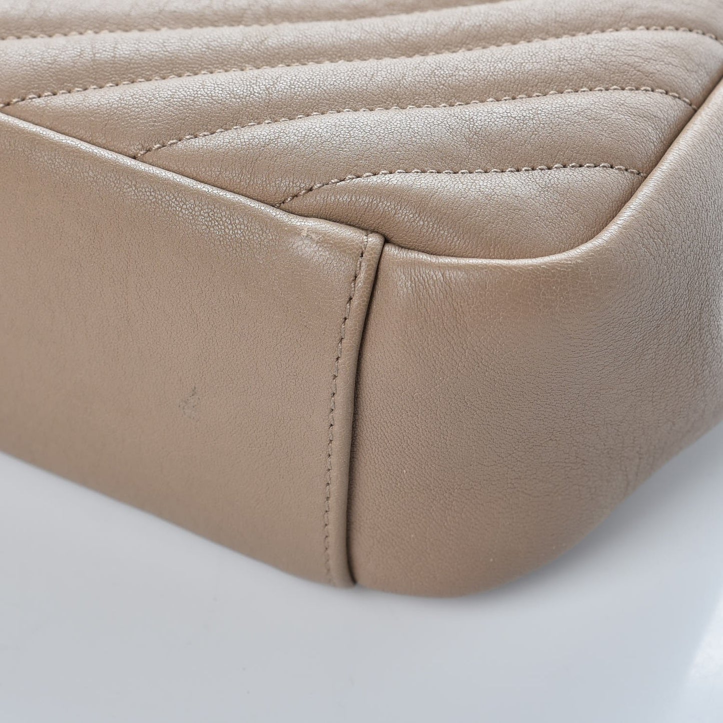 Sheepskin Matelasse Chevron Monogram Large College Satchel Beige