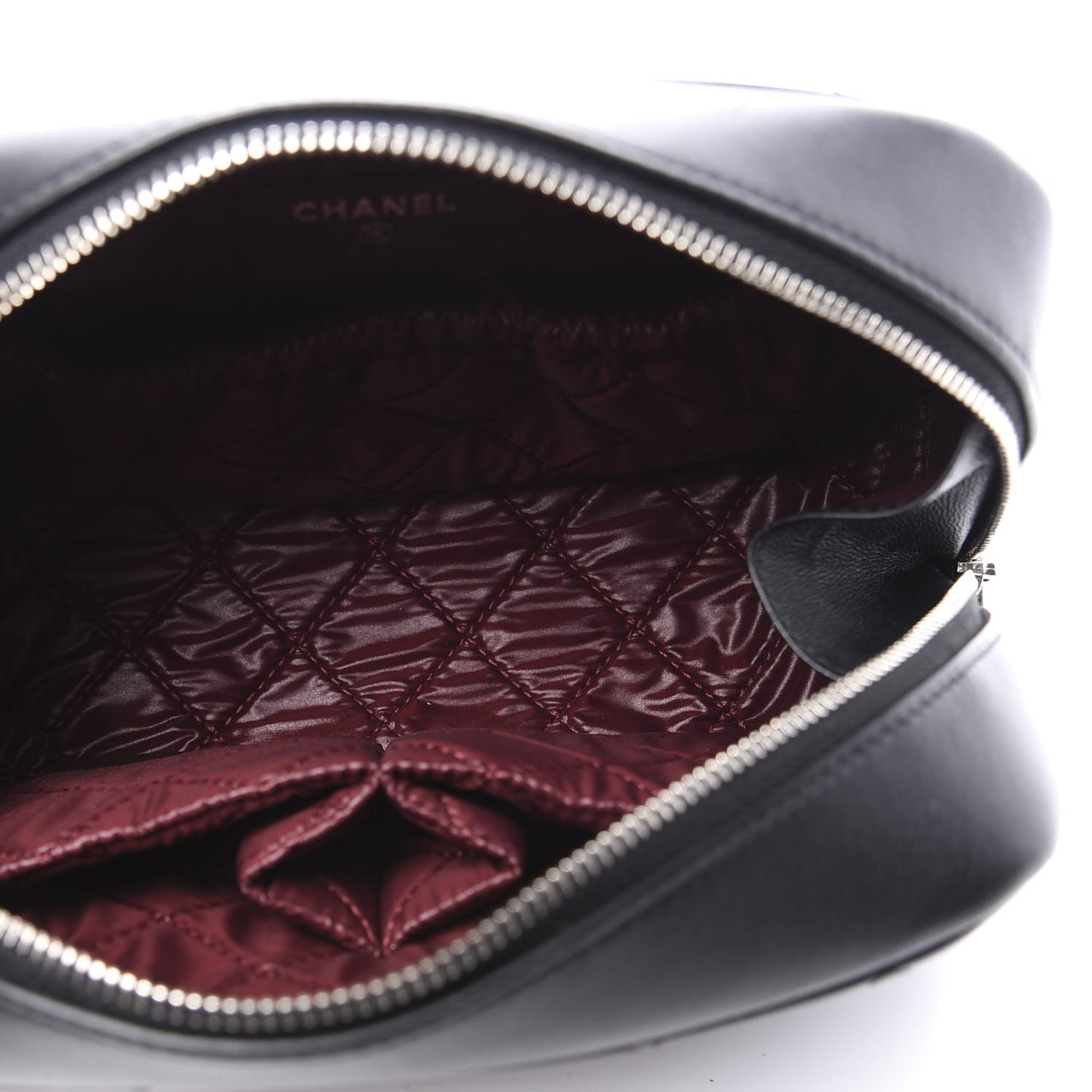 Lambskin Quilted Medium Curvy Pouch Cosmetic Case Black