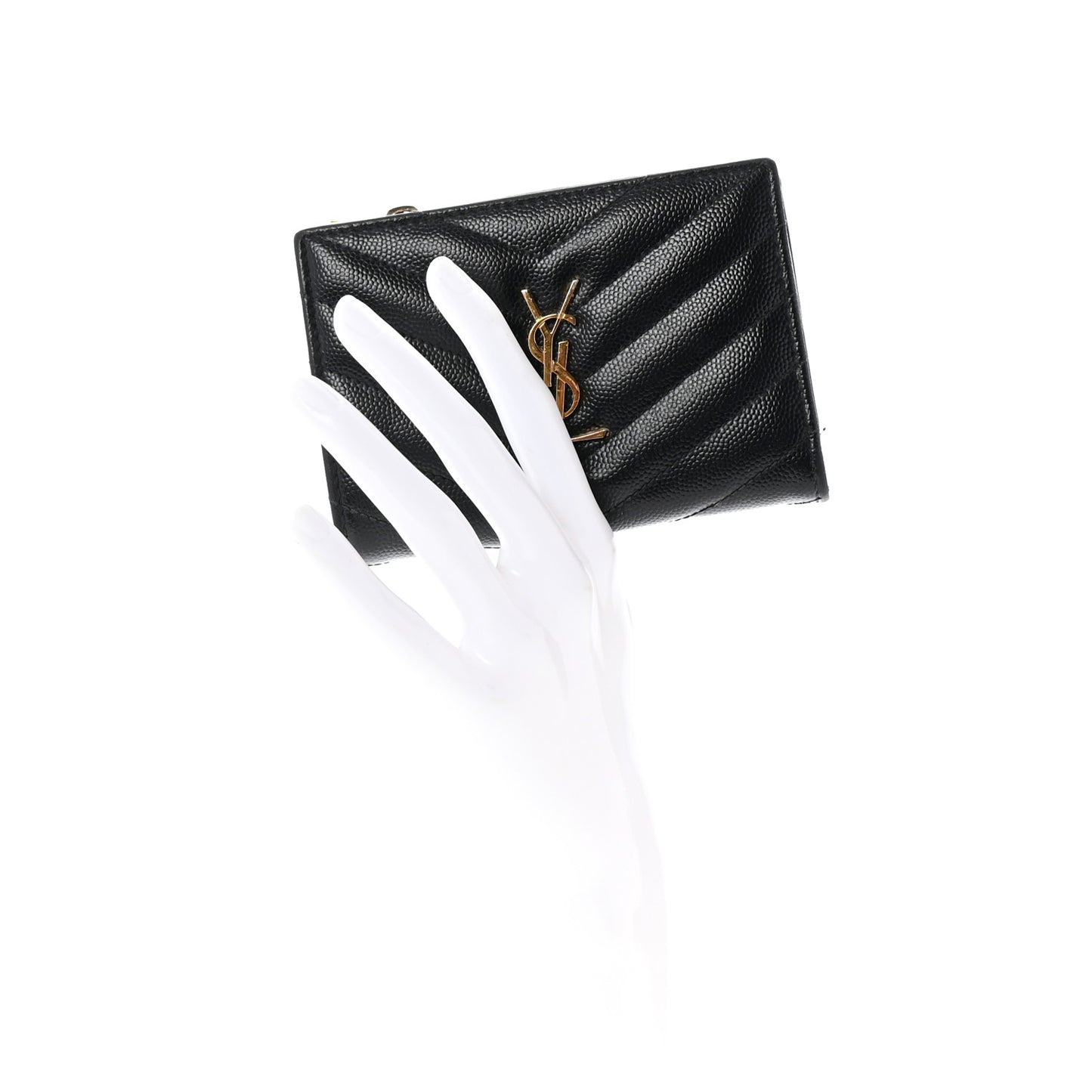 Grain De Poudre Matelasse Chevron Monogram Zipped Two-Part Wallet Black