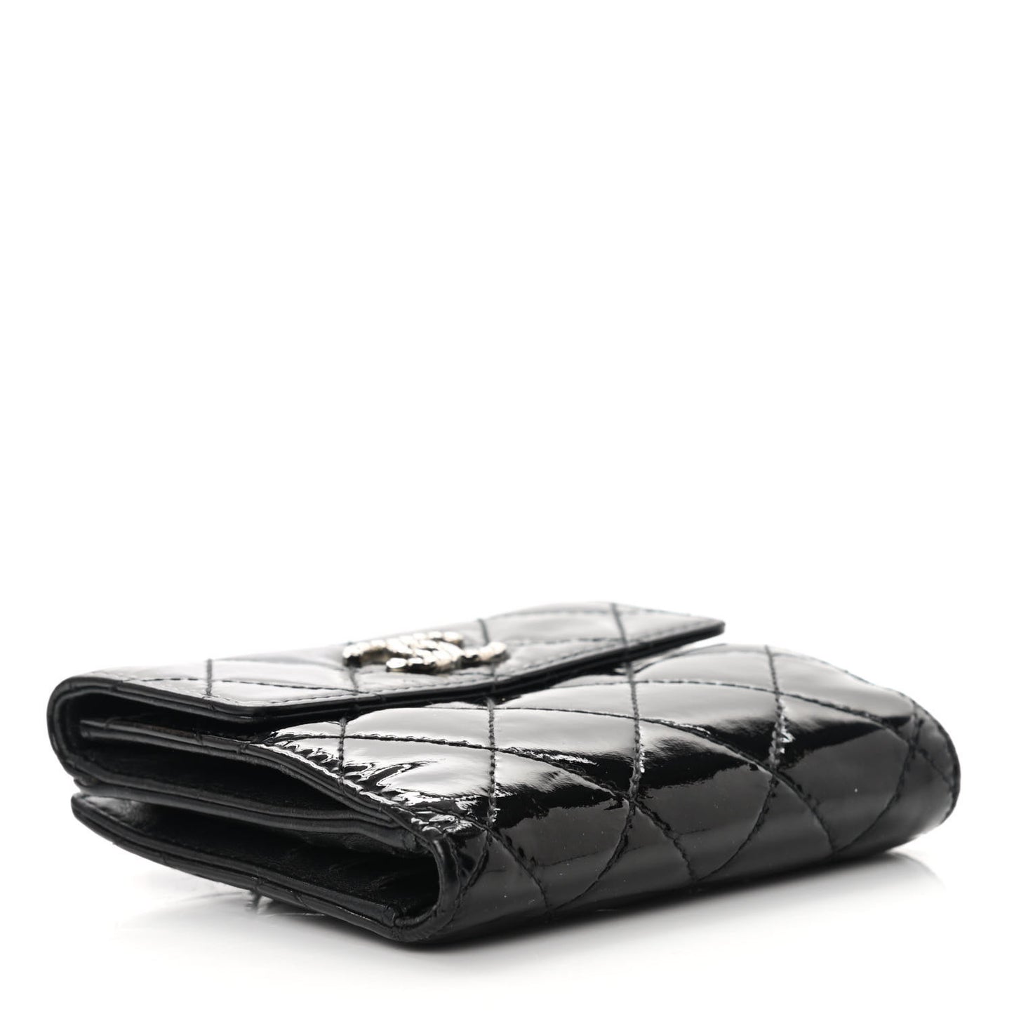 Patent Quilted Brilliant French Flap Wallet Black
