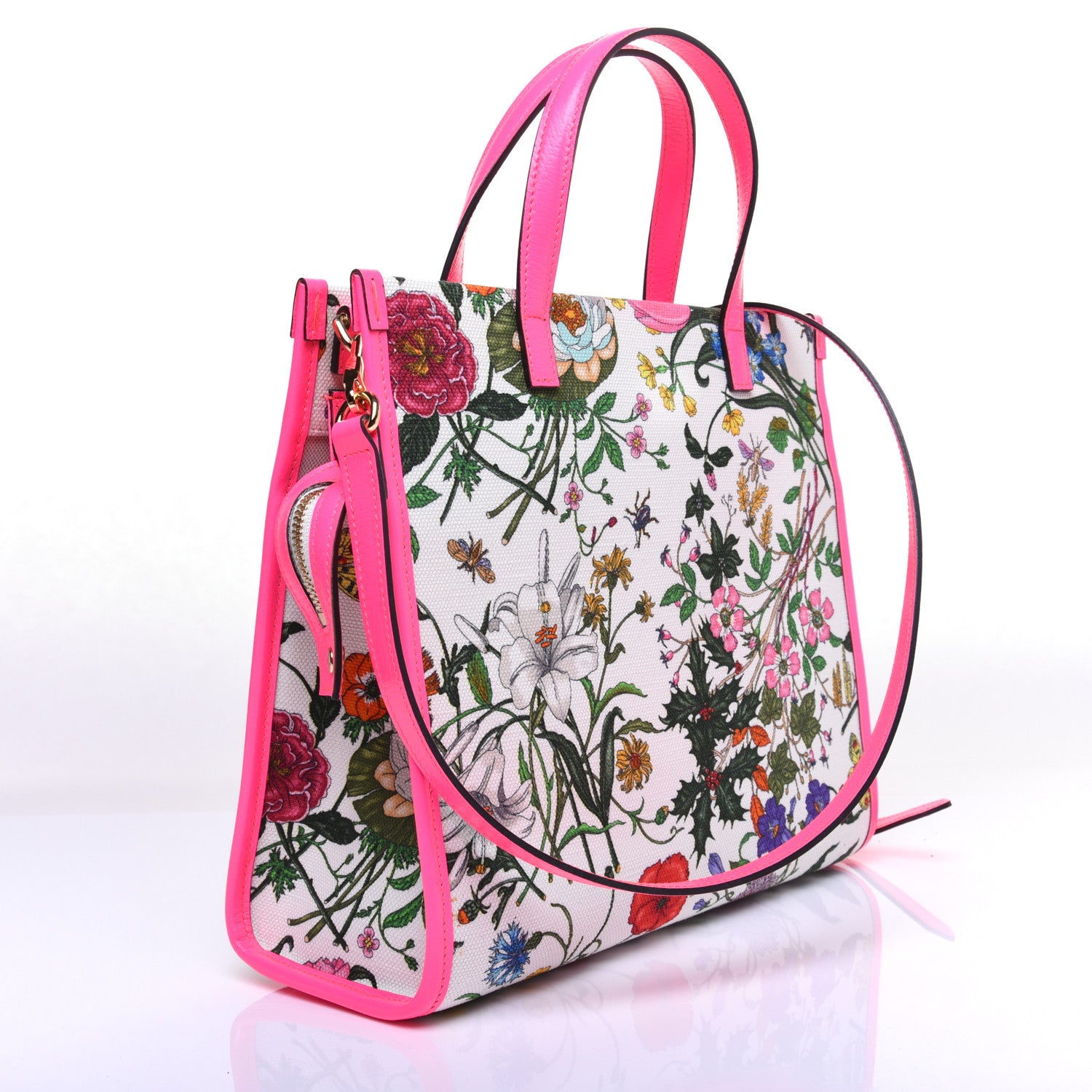 Gucci Canvas Medium Flora Tote Fuchsia 3 of 14