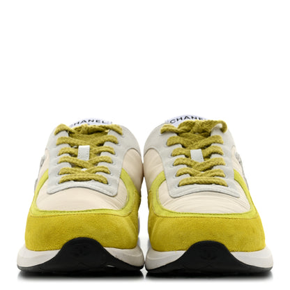 Chanel Fabric Suede Calfskin Logo Sneakers 41 Ivory Light Gray Yellow 3 of 11