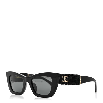 Chanel Acetate Tweed CC Cat Eye Sunglasses 71550A Black 1 of 7