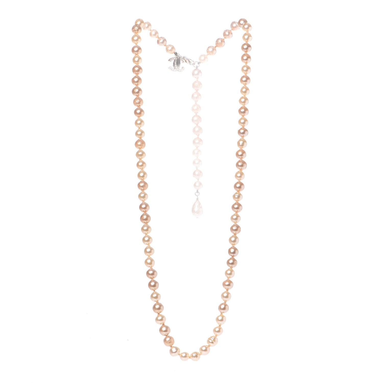 Chanel Pearl CC Long Necklace Gold Pink 3 of 8