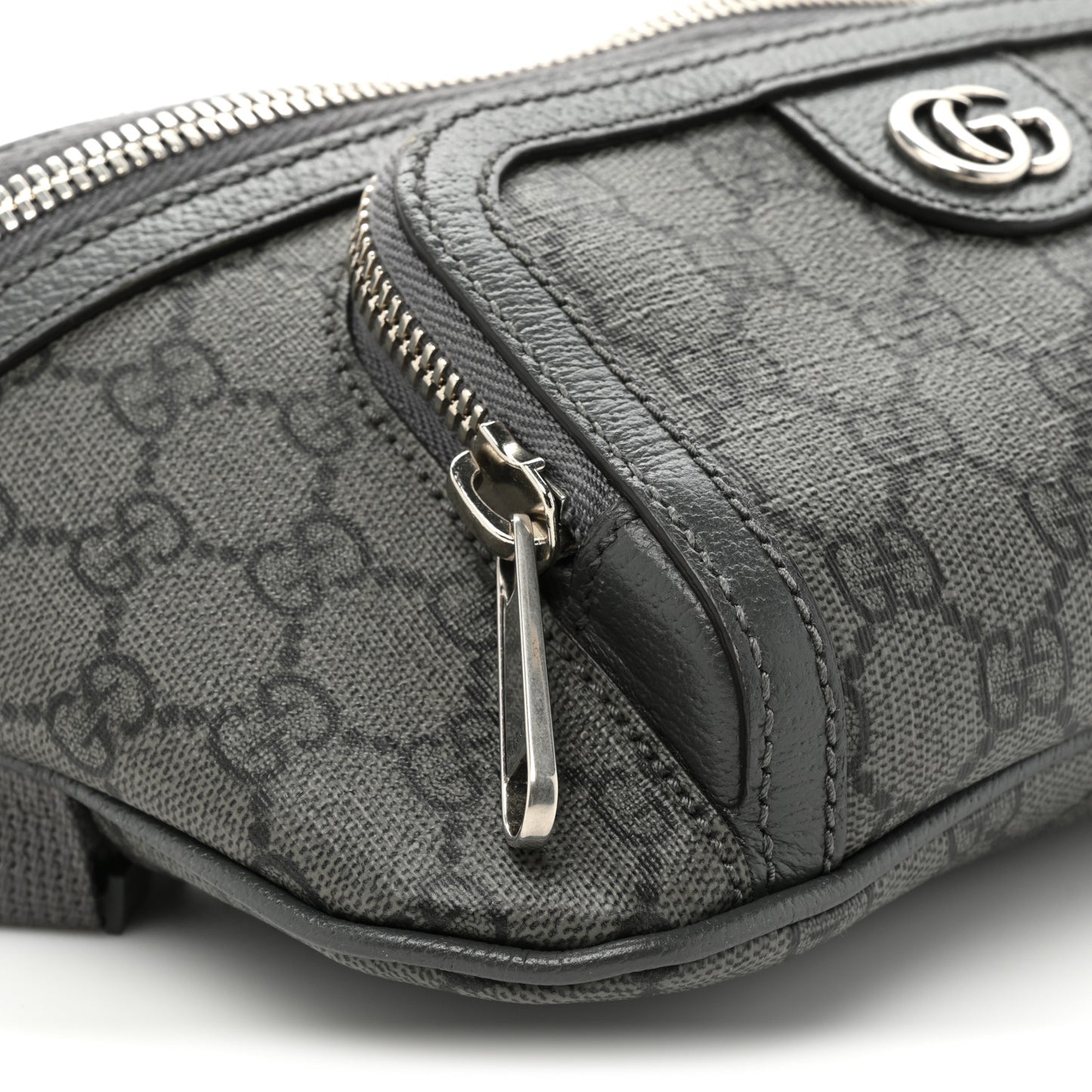 GG Supreme Monogram Textured Dollar Calfskin Ophidia Belt Bag Grey Black Graphite Grey
