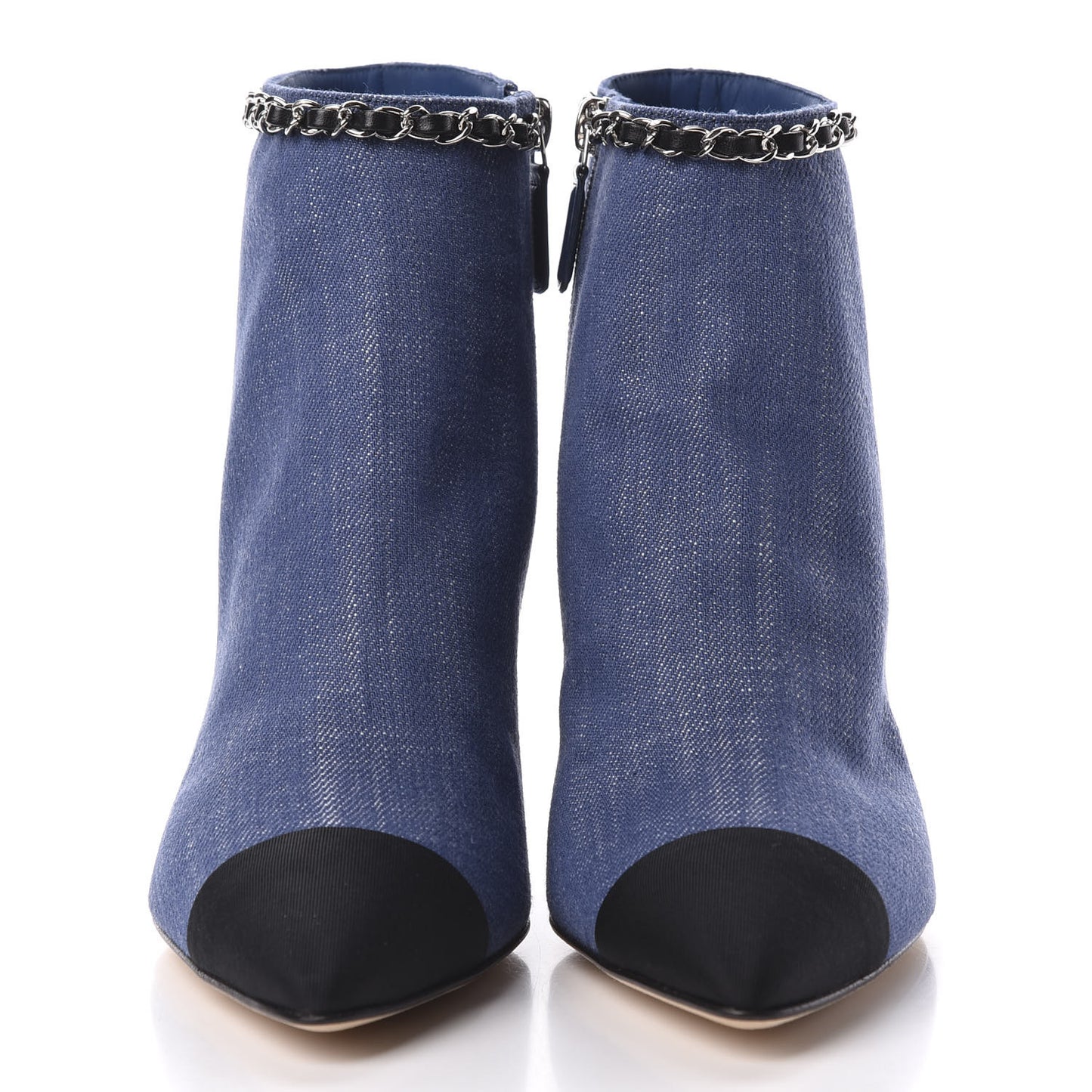 Denim Grosgrain Cap Toe Short Boots 37 Blue