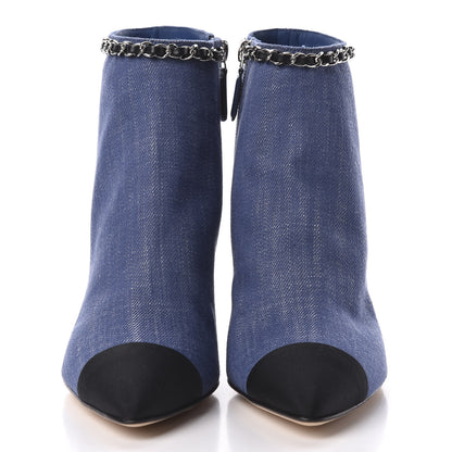 Chanel Denim Grosgrain Cap Toe Short Boots 37 Blue 3 of 9