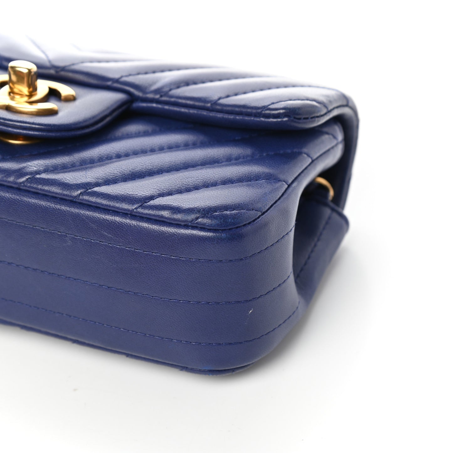 Lambskin Chevron Quilted Mini Rectangular Flap Blue