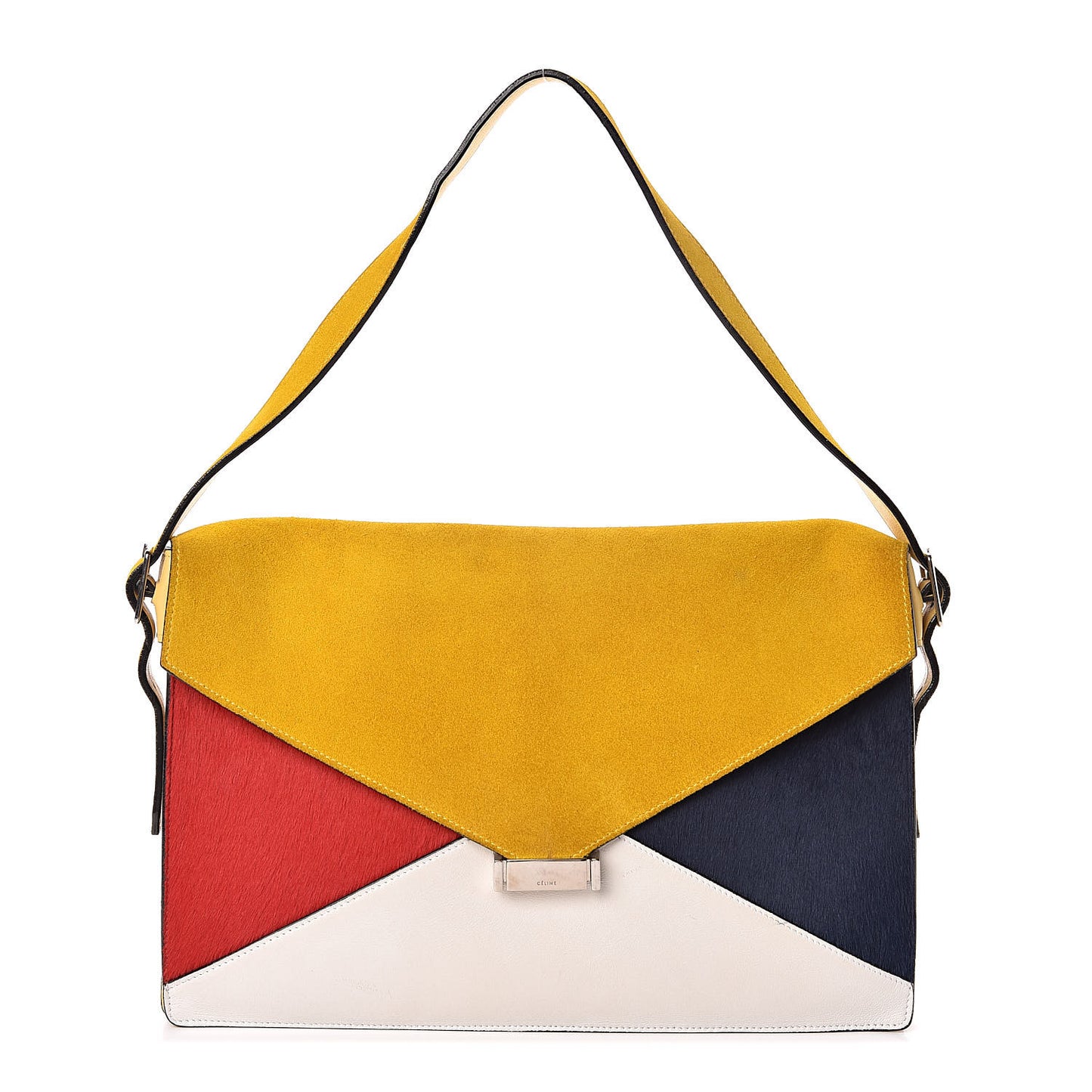 Suede Calfskin Pony Hair Medium Tri-Color Diamond Shoulder Bag Multi