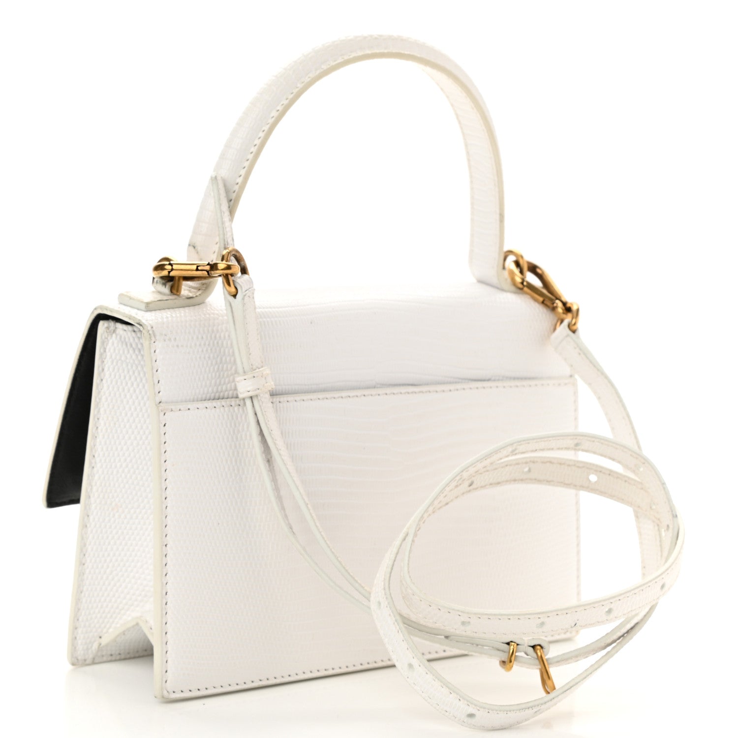 Balenciaga Patent Calfskin Lizard Embossed XS Sharp Top Handle Bag White 3 of 10