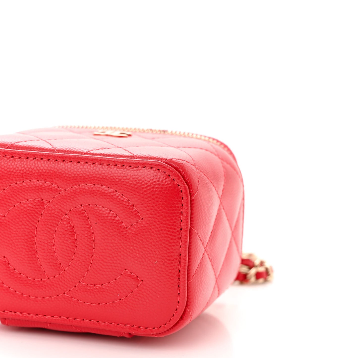 Caviar Quilted Mini Vanity Case With Chain Red
