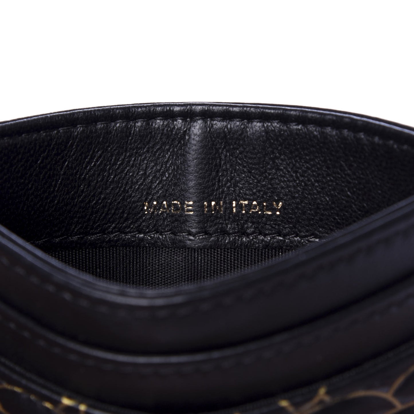 Lambskin Camellia Embossed Card Holder Black Gold