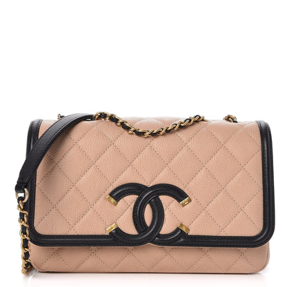 Chanel Caviar Quilted Small CC Filigree Flap Beige Black 1 of 7