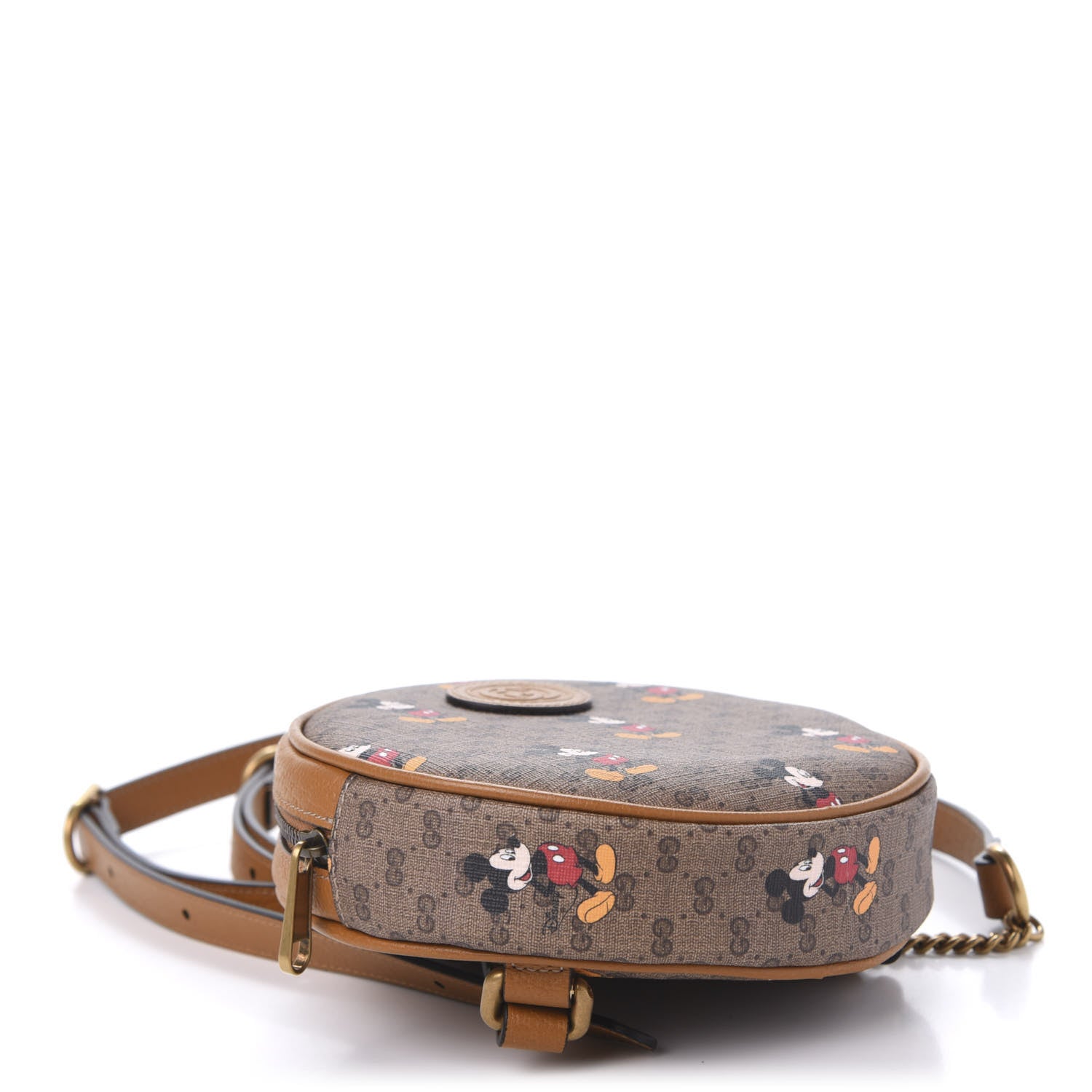 Gucci X DISNEY Mini Vintage GG Supreme Monogram Mickey Mouse Round Backpack Beige Vintage Sun Oil 3 of 10