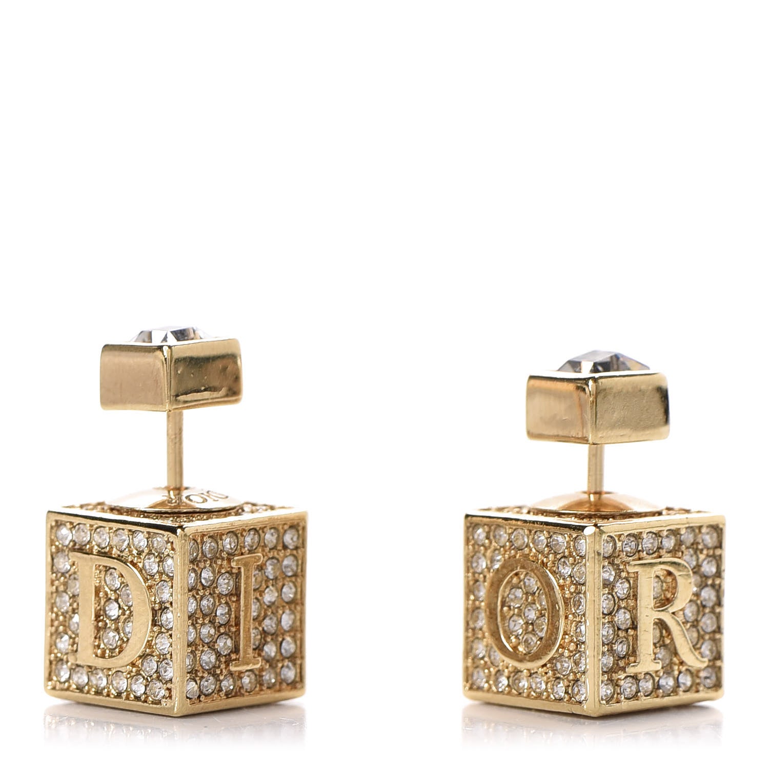 Christian Dior Metal Crystal Lucky Square Earrings Gold 1 of 6