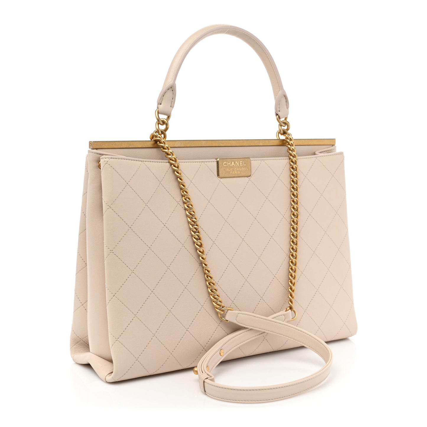 Lambskin Stitched Large Coco Luxe Tote White