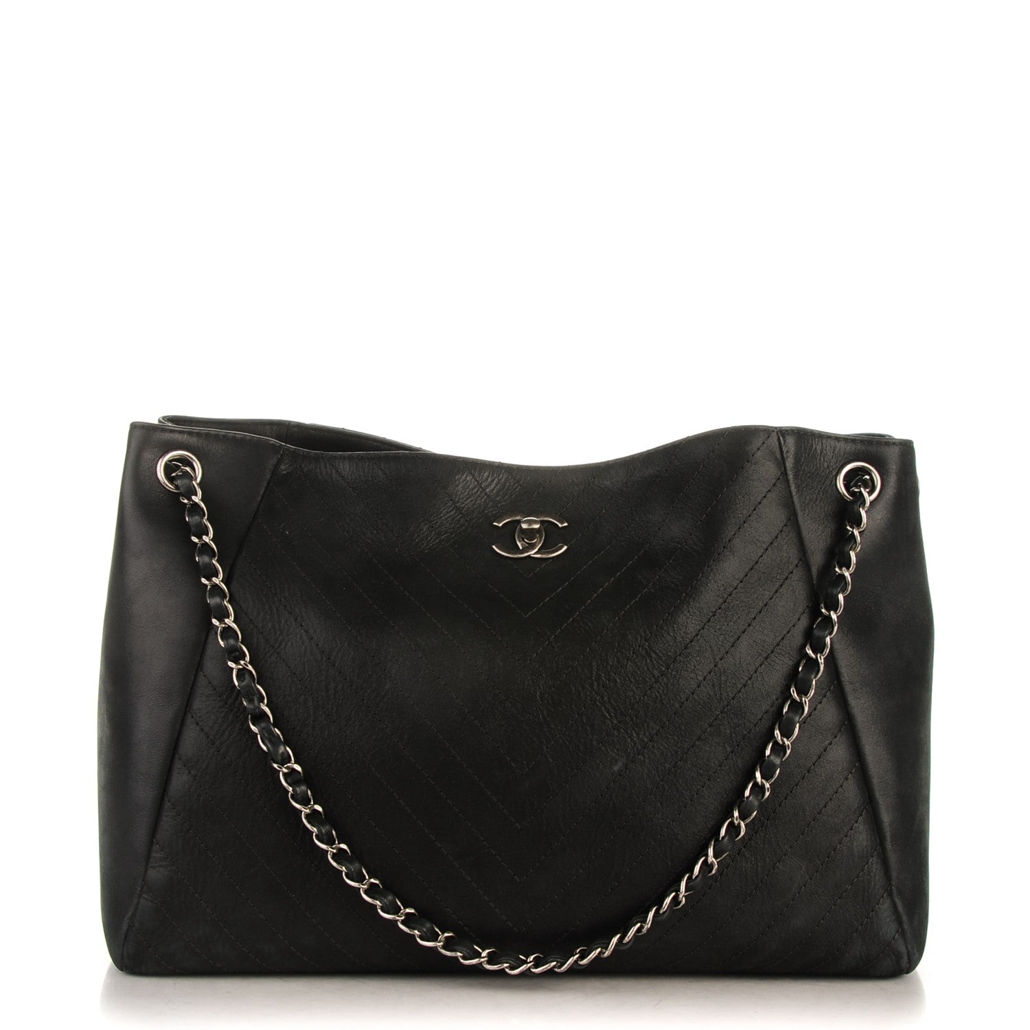 Chanel Iridescent Nubuck Chevron Quilted Supple Rock Large Shopping Tote Black 1 of 8