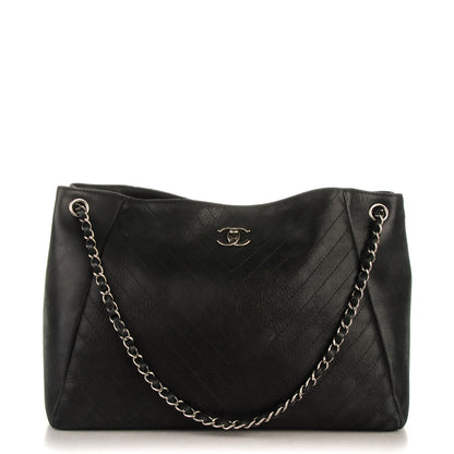 Chanel Iridescent Nubuck Chevron Quilted Supple Rock Large Shopping Tote Black 1 of 8