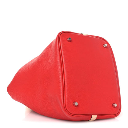 Hermes Taurillon Clemence Swift Eclat Picotin Lock 22 MM Rouge Tomate Rose Eglantine 4 of 13