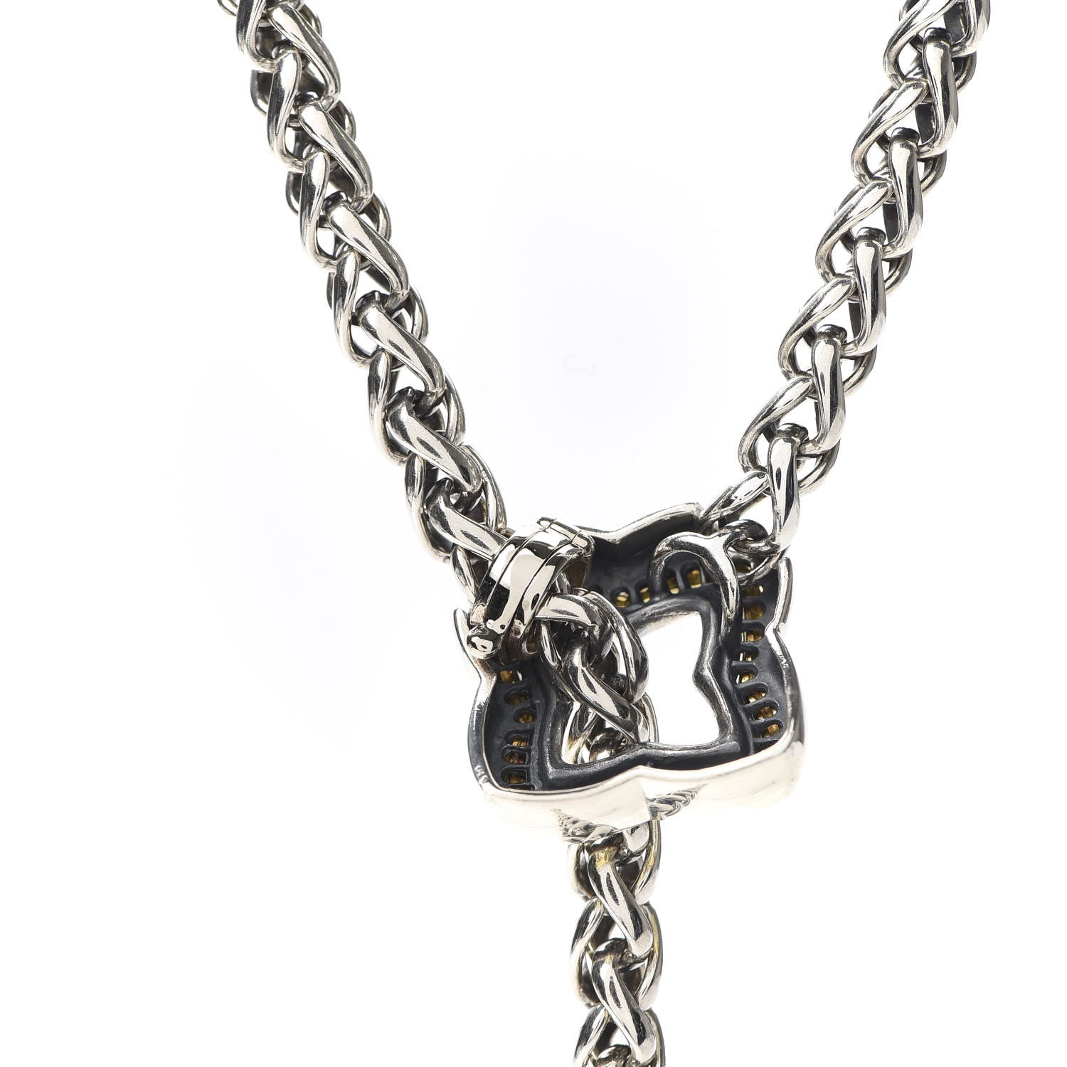 David Yurman Sterling Silver 18K Yellow Gold Quatrefoil Lariat Wheat Chain Necklace 6 of 6