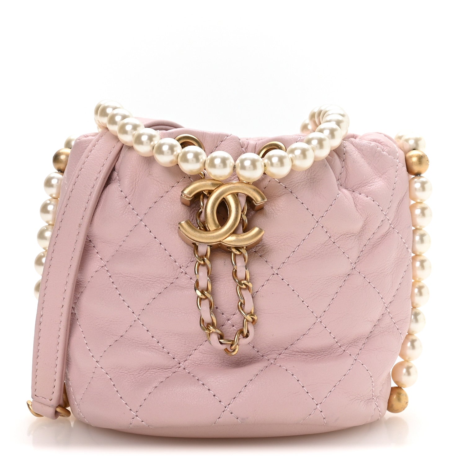 Chanel Calfskin Quilted Pearl Mini About Pearls Drawstring Bucket Light Pink 1 of 10